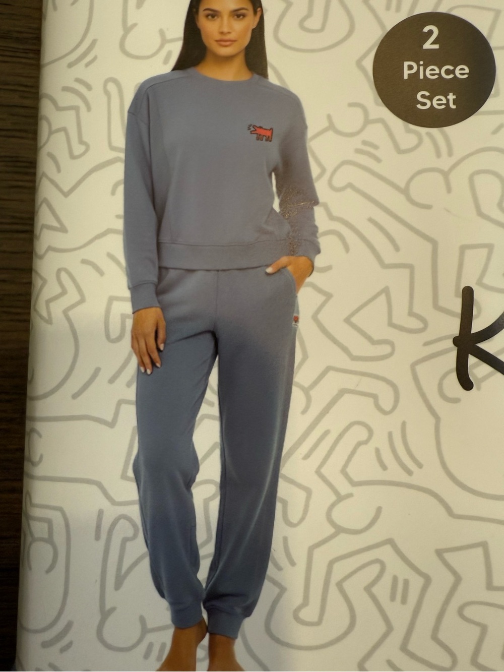 Keith Haring Lounge Set - Long Sleeve Crew & Joggers in Blue - Picture 2 of 4